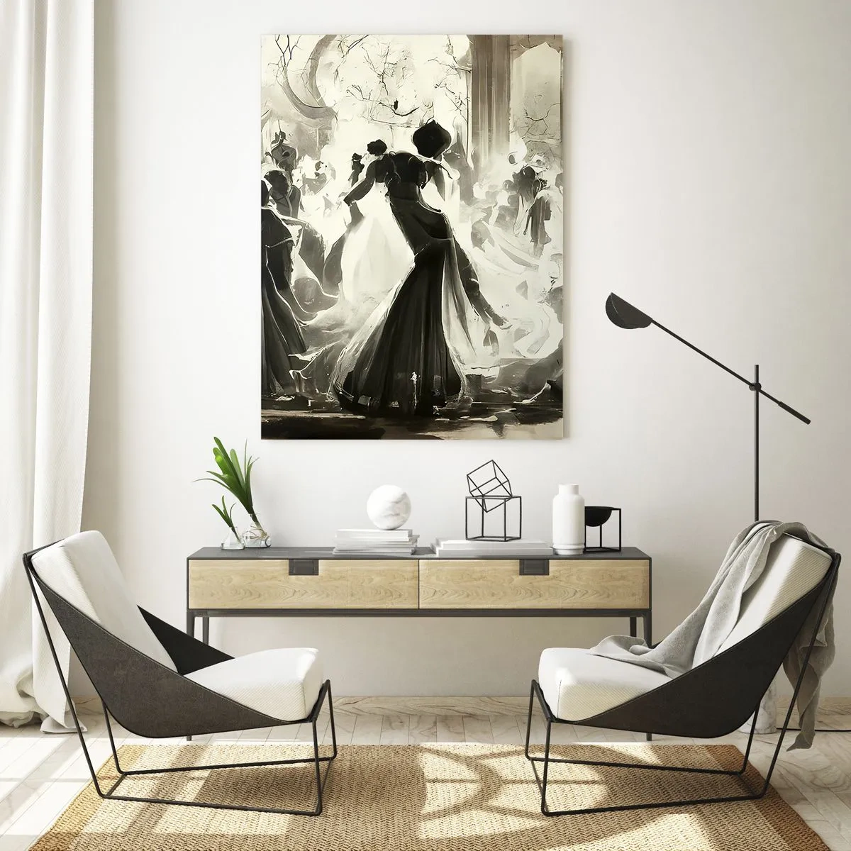 Impression sur verre - Image sur verre - Une scène de salle de bal de style rétro avec des personnages dansants - 50x70cm - La grande mascarade - Décoration murale moderne pour le salon et la chambre ARTTOR