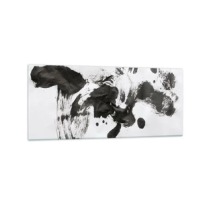 Impression sur verre - Image sur verre - Composition abstraite de taches noires sur fond blanc - 120x50cm - De la méthode dans la folie ? - Décoration murale moderne pour le salon et la chambre ARTTOR