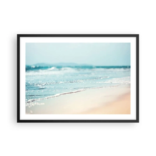 Affiche dans un cadre noir - Poster - Douces vagues de l'océan sur une plage de sable - 70x50cm - Chaleur et bruissement - Décoration murale moderne pour le salon et la chambre ARTTOR