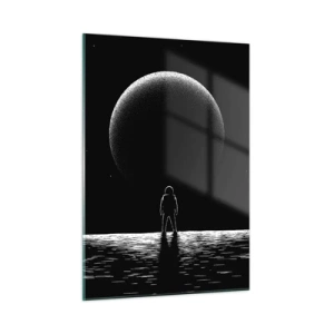 Impression sur verre - Image sur verre - Astronaute debout devant une planète en noir et blanc - 50x70cm - Face à face - Décoration murale moderne pour le salon et la chambre ARTTOR