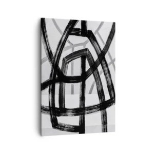 Impression sur toile - Image sur toile - Lignes abstraites noires et blanches se croisant sur un fond clair - 50x70cm - Profondeur du bâtiment - Décoration murale moderne pour le salon et la chambre ARTTOR