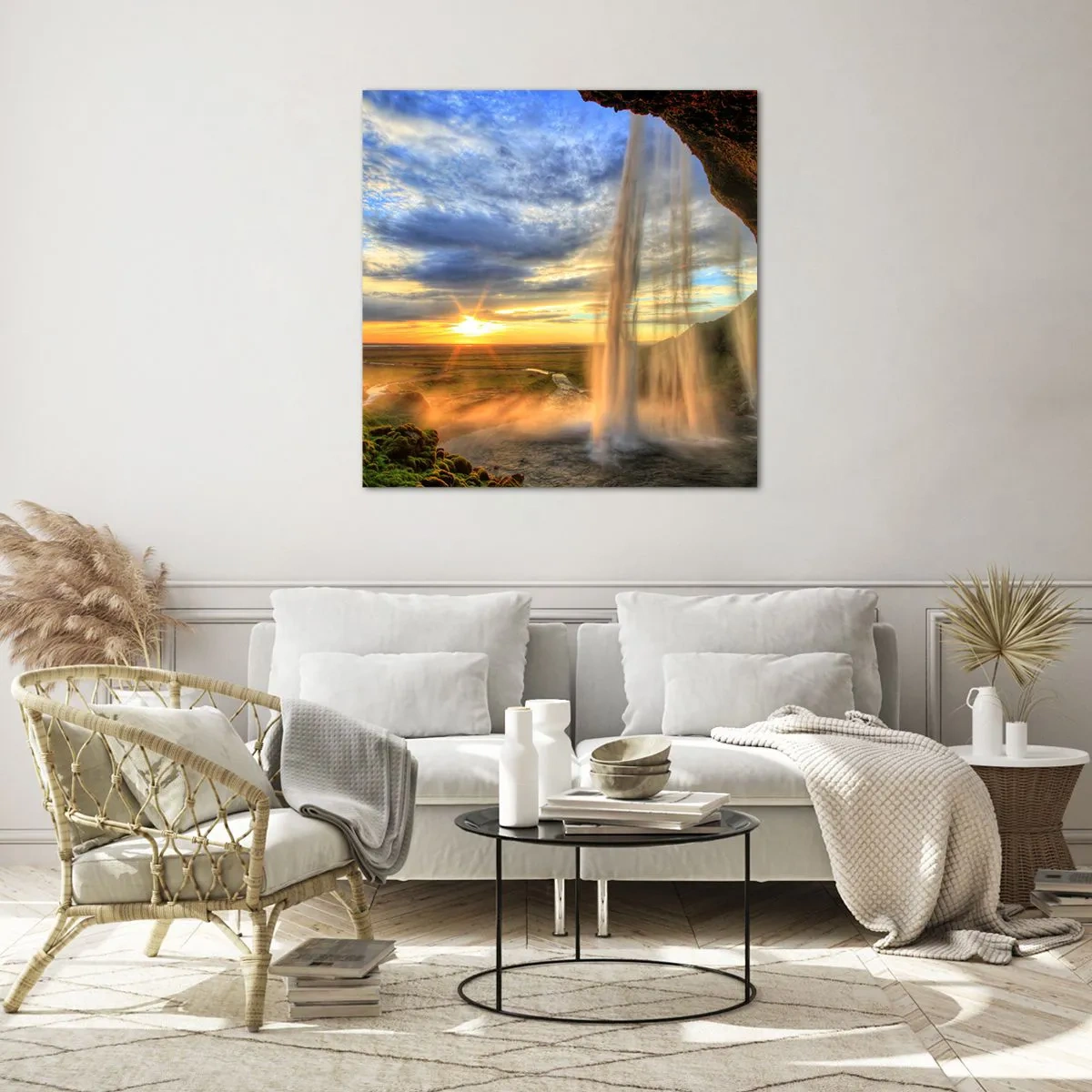 Impression sur verre - Image sur verre - Le monde derrière un voile de gouttes - 70x70 cm