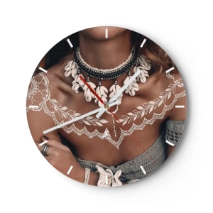 Horloge murale - Pendule murale - Portrait décoratif d'une femme avec des bijoux ethniques et des motifs au henné - 30x30cm - Talismans, rituels de la féminité - Décoration murale moderne pour le salon, la cuisine et la chambre ARTTOR