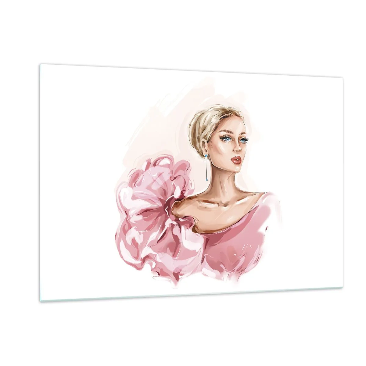 Impression sur verre - Image sur verre - Portrait stylisé d'une femme en robe rose - 120x80cm - Comme peinte... - Décoration murale moderne pour le salon et la chambre ARTTOR