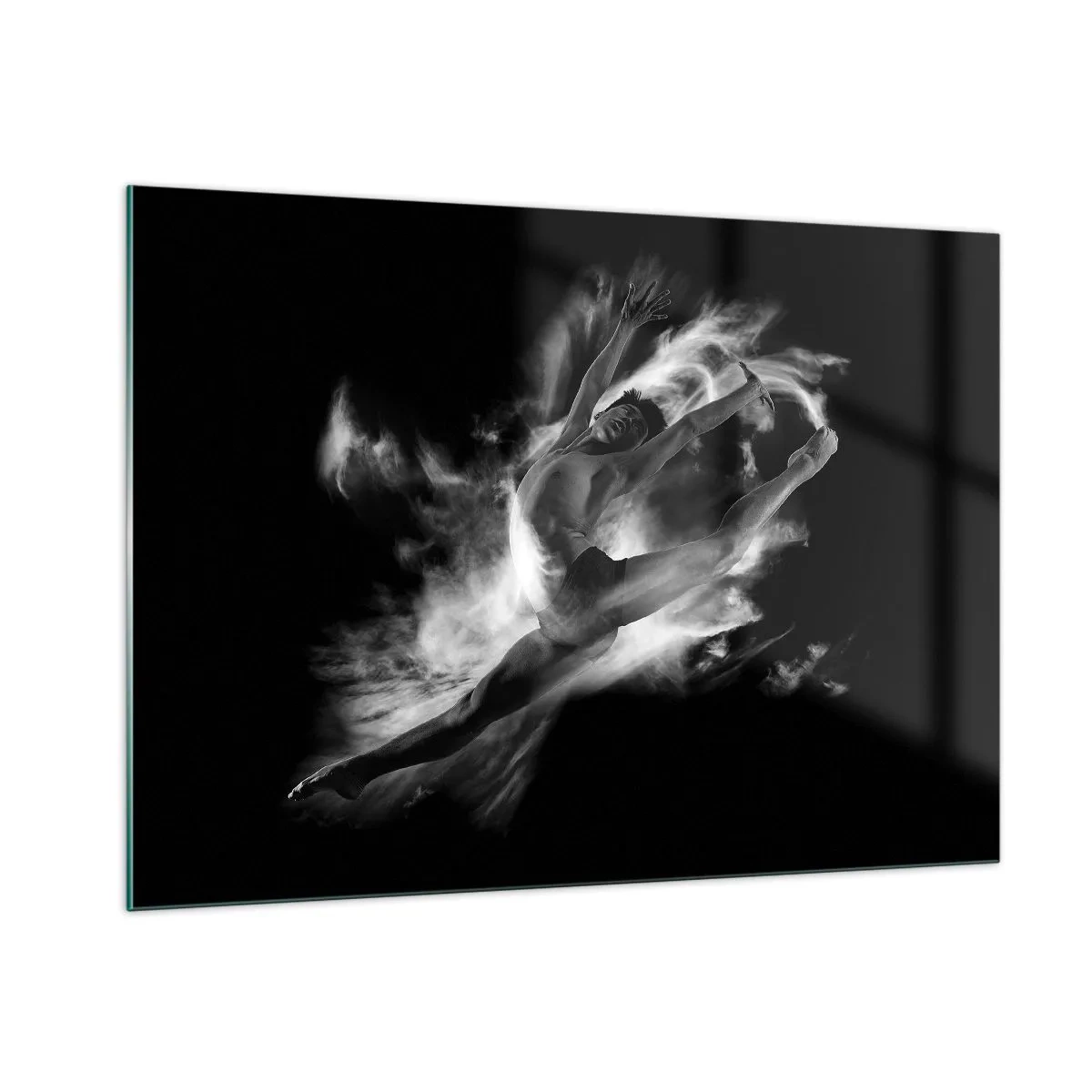 Impression sur verre - Image sur verre - Silhouette noire et blanche d'un danseur en mouvement dynamique - 100x70cm - Coincé en l'air - Décoration murale moderne pour le salon et la chambre ARTTOR