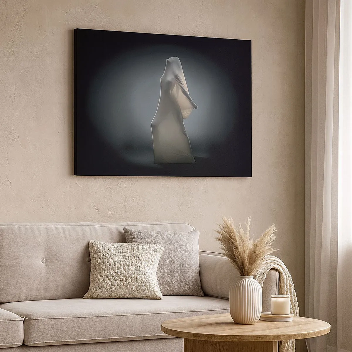 Impression sur toile - Image sur toile - Une figure en tissu blanc sur fond sombre - 70x50cm - Une soif secrète - Décoration murale moderne pour le salon et la chambre ARTTOR