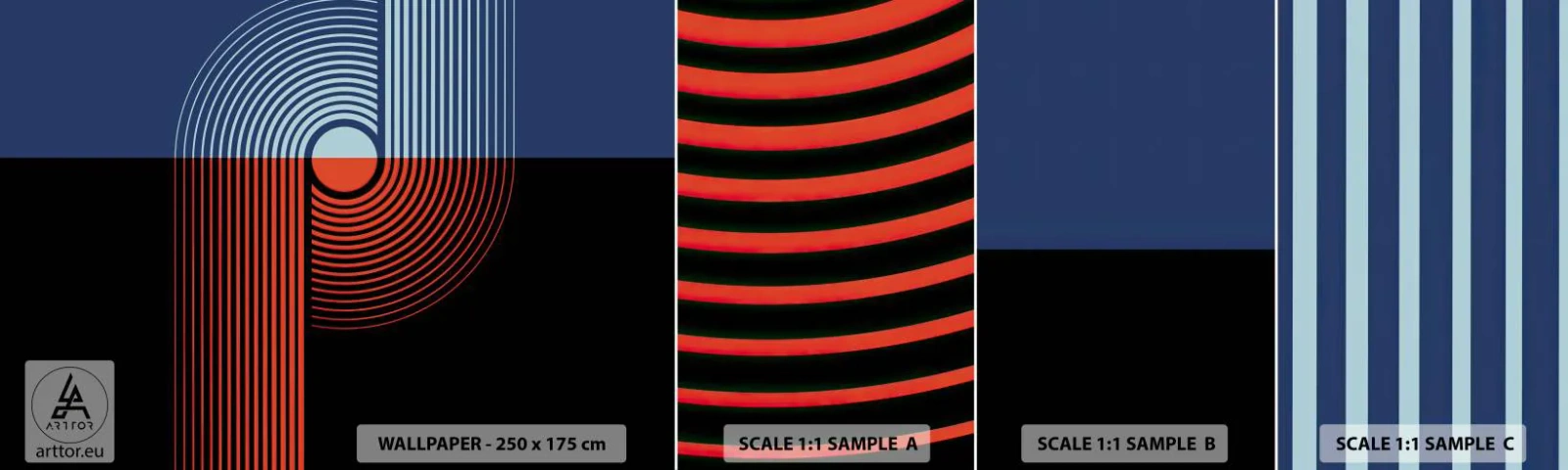 Échantillon de Papier Peint Autocollant Deluxe Sticker - Dans une étreinte géométrique - Abstraction, Graphique, Linéaire - 100x30 cm