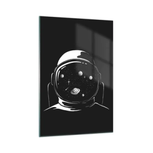 Impression sur verre - Image sur verre - Un casque d'astronaute minimaliste avec vue sur l'espace - 70x100cm - Sympa la vue - Décoration murale moderne pour le salon et la chambre ARTTOR