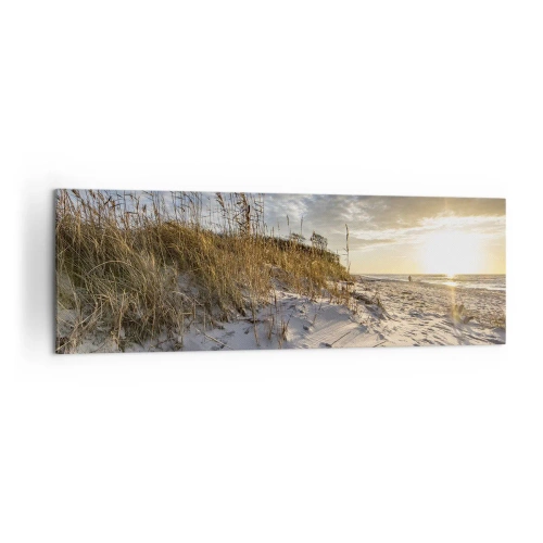 Impression sur toile - Image sur toile - Dunes avec de l'herbe et des empreintes de pas dans le sable au coucher du soleil - 160x50cm - Invitation à la ballade - Décoration murale moderne pour le salon et la chambre ARTTOR