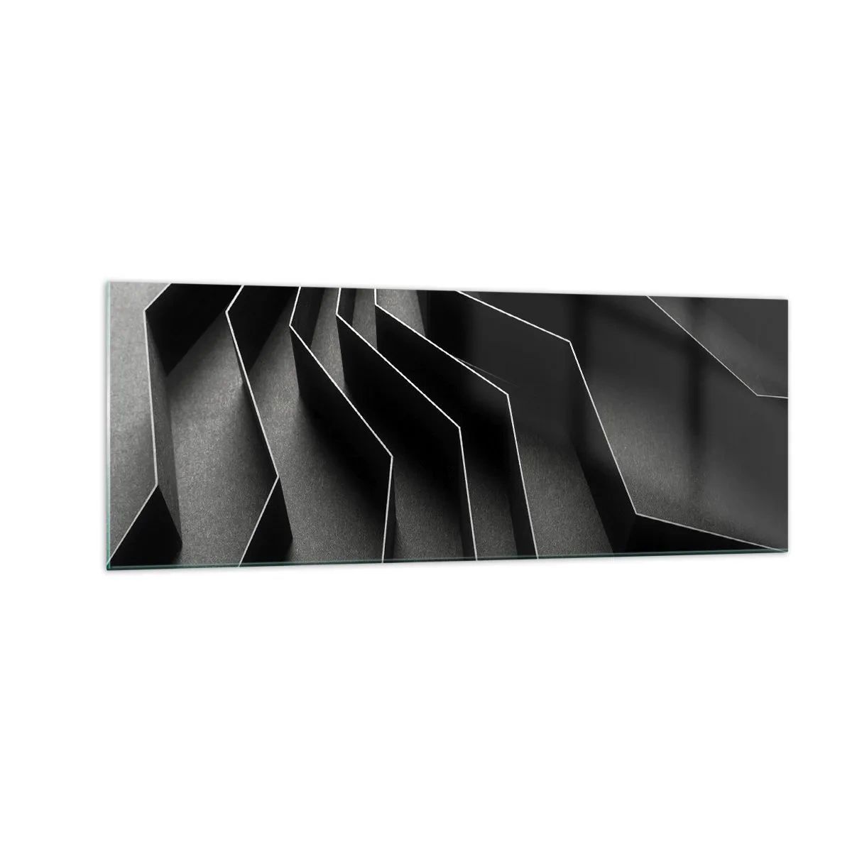 Impression sur verre - Image sur verre - Abstraction en noir et blanc avec des structures géométriques - 140x50cm - Ordre spatial - Décoration murale moderne pour le salon et la chambre ARTTOR