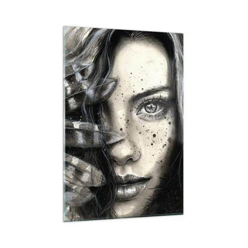 Impression sur verre - Image sur verre - Portrait artistique d'une femme avec des détails abstraits - 80x120cm - Beauté sauvage - Décoration murale moderne pour le salon et la chambre ARTTOR