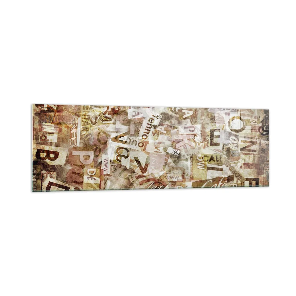 Impression sur verre - Image sur verre - Composition abstraite avec lettres et fragments de texte - 160x50cm - J'unifie le bavardage - Décoration murale moderne pour le salon et la chambre ARTTOR