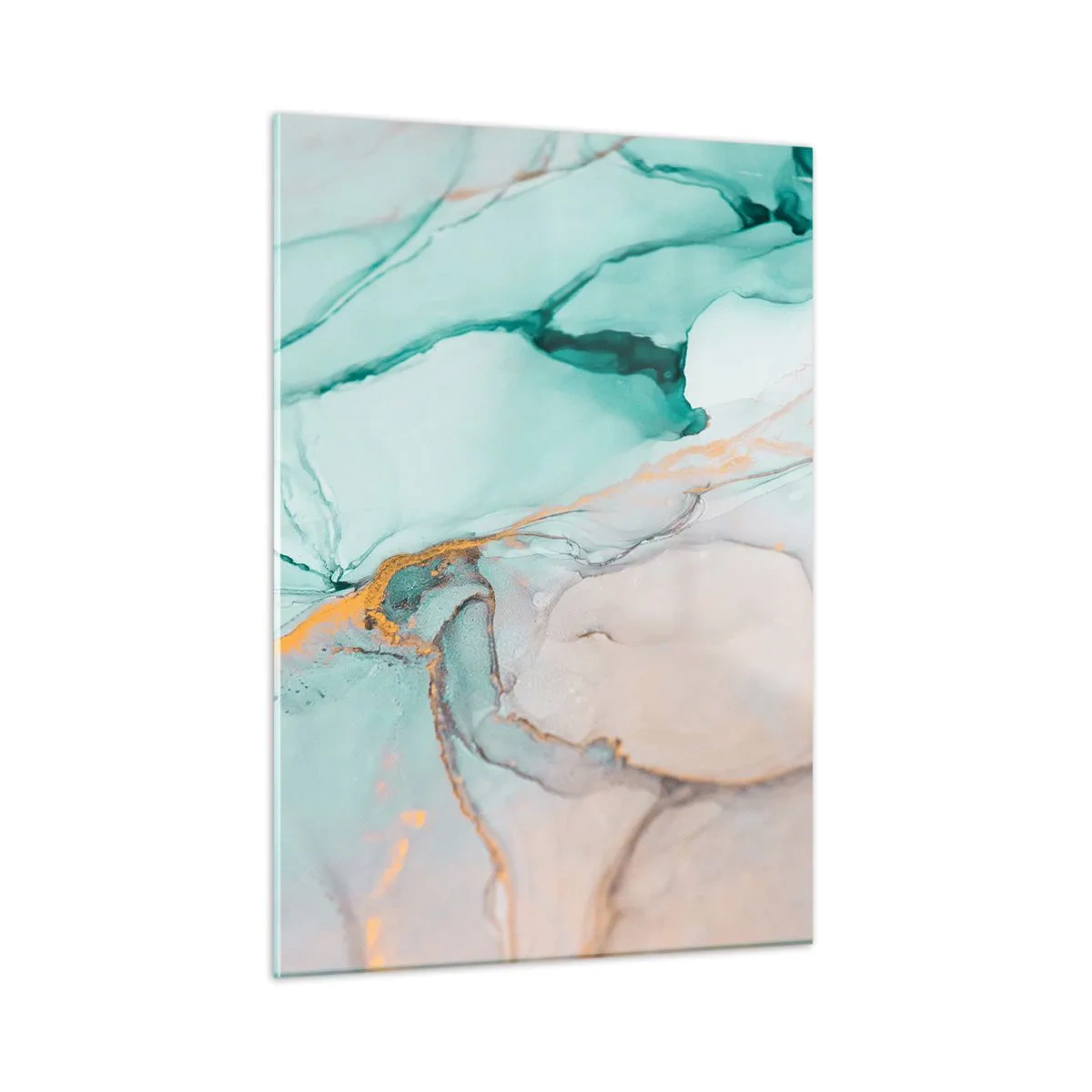 Impression sur verre - Image sur verre - Une composition abstraite dans des tons turquoise et or. - 50x70cm - Danse des formes et des couleurs - Décoration murale moderne pour le salon et la chambre ARTTOR