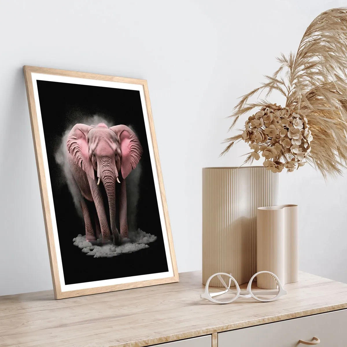 Affiche dans un chêne clair - Poster - Ne pensez pas à un éléphant rose ! - 50x70 cm
