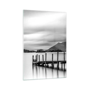 Impression sur verre - Image sur verre - Paysage noir et blanc avec une jetée sur un lac - 70x100cm - Douceur et force - Décoration murale moderne pour le salon et la chambre ARTTOR