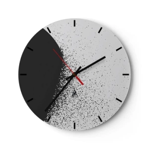 Horloge murale - Pendule murale - Motif abstrait noir et blanc avec des points dispersés - 30x30cm - Mouvement des molécules - Décoration murale moderne pour le salon, la cuisine et la chambre ARTTOR