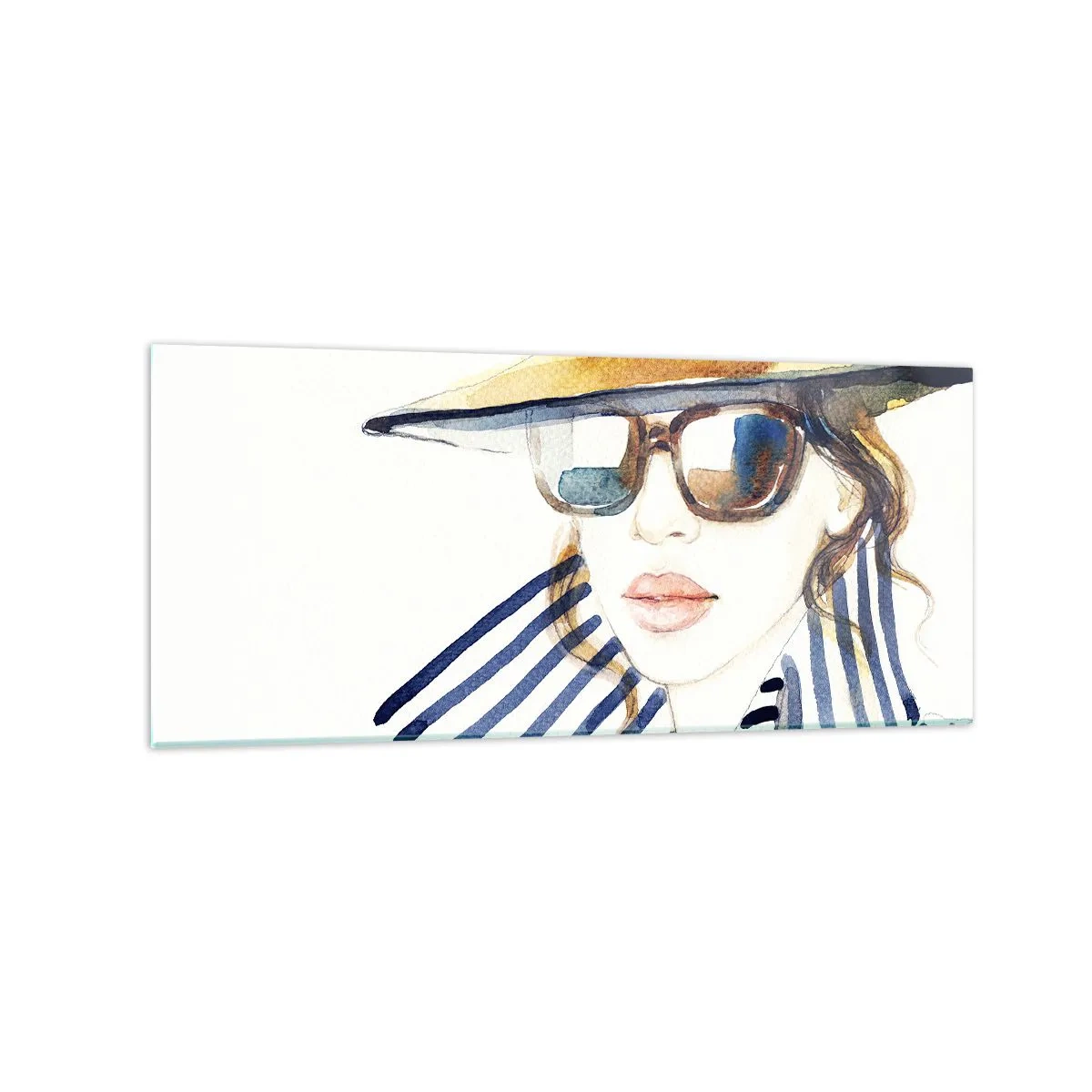 Impression sur verre - Image sur verre - Portrait d'une femme portant un chapeau et des lunettes de soleil - 120x50cm - La Floride vous souhaite la bienvenue ! - Décoration murale moderne pour le salon et la chambre ARTTOR