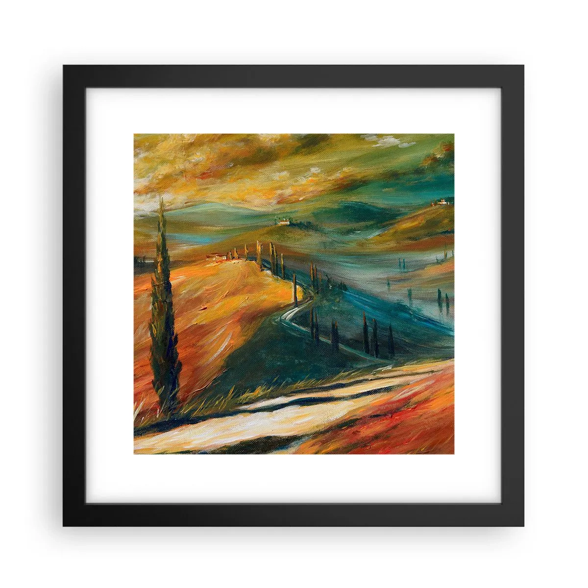 Affiche dans un cadre noir - Poster - paysage toscan - 30x30 cm