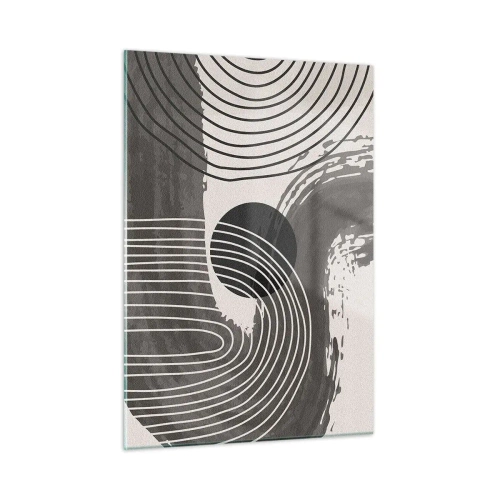 Impression sur verre - Image sur verre - Abstraction moderne avec des lignes noires et blanches et un ovale - 50x70cm - L'ovale gagne - Décoration murale moderne pour le salon et la chambre ARTTOR