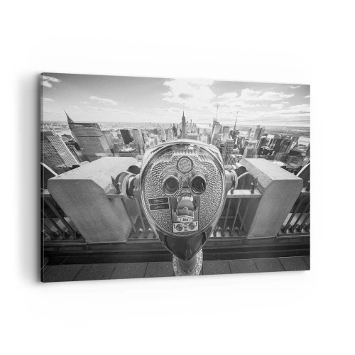 Impression sur toile - Image sur toile - Vue monochrome à travers le télescope du panorama de la ville - 120x80cm - Ville sur les villes - Décoration murale moderne pour le salon et la chambre ARTTOR