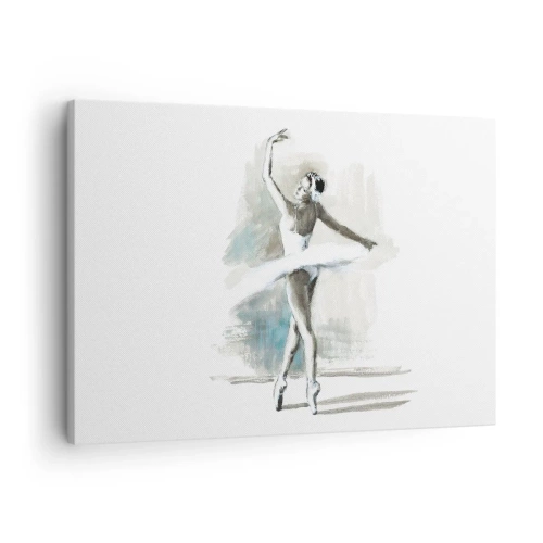 Impression sur toile - Image sur toile - Une danseuse de ballet dans une pose de ballet sur un fond de tons aquarelle délicats. - 70x50cm - Enchantement du cygne - Décoration murale moderne pour le salon et la chambre ARTTOR