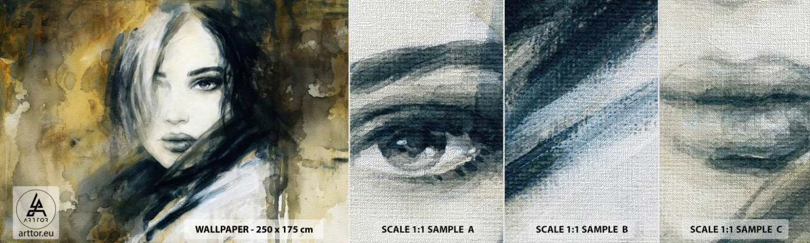 Échantillon de Papier Peint Premium Canvas - plutôt innocente ou sensuelle ? - Portrait d'une femme, Visage de femme, Graphique - 100x30 cm