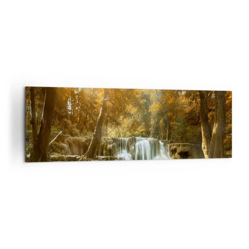 Impression sur toile - Image sur toile - Paysage d'automne avec une cascade - 160x50cm - Cascade du parc - Décoration murale moderne pour le salon et la chambre ARTTOR