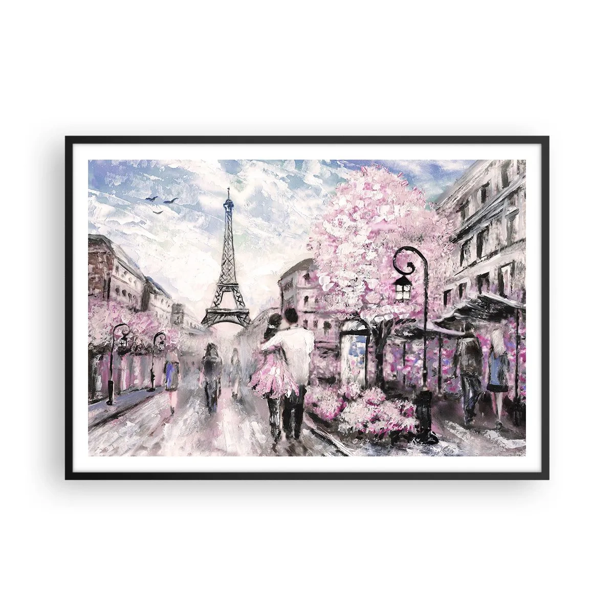 Affiche dans un cadre noir - Poster - Une promenade romantique à Paris près de la Tour Eiffel - 100x70cm - Comment tomber amoureu, il faut juste... - Décoration murale moderne pour le salon et la chambre ARTTOR