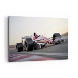 Impression sur toile - Image sur toile - Une voiture de Formule 1 rouge sur une piste de course en conduisant - 120x80cm - Toujours gagnant - Décoration murale moderne pour le salon et la chambre ARTTOR