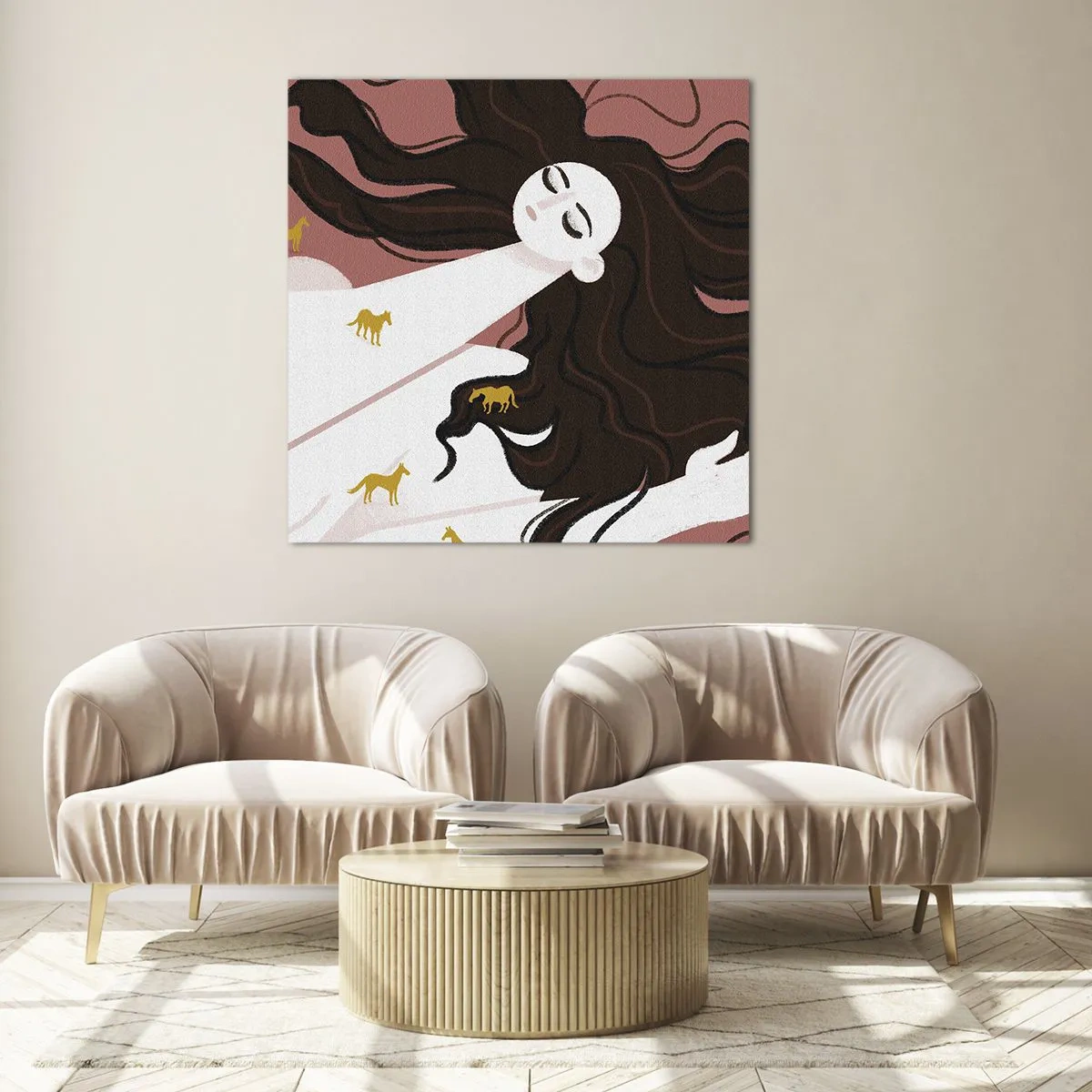 Impression sur verre - Image sur verre - Rêve d'un cheval d'or - 70x70 cm