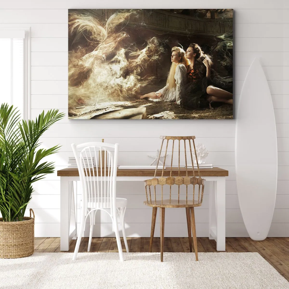 Impression sur toile - Image sur toile - Deux femmes dans un décor magique avec des effets de lumière éthérés. - 100x70cm - Et il y a eu la poésie - Décoration murale moderne pour le salon et la chambre ARTTOR