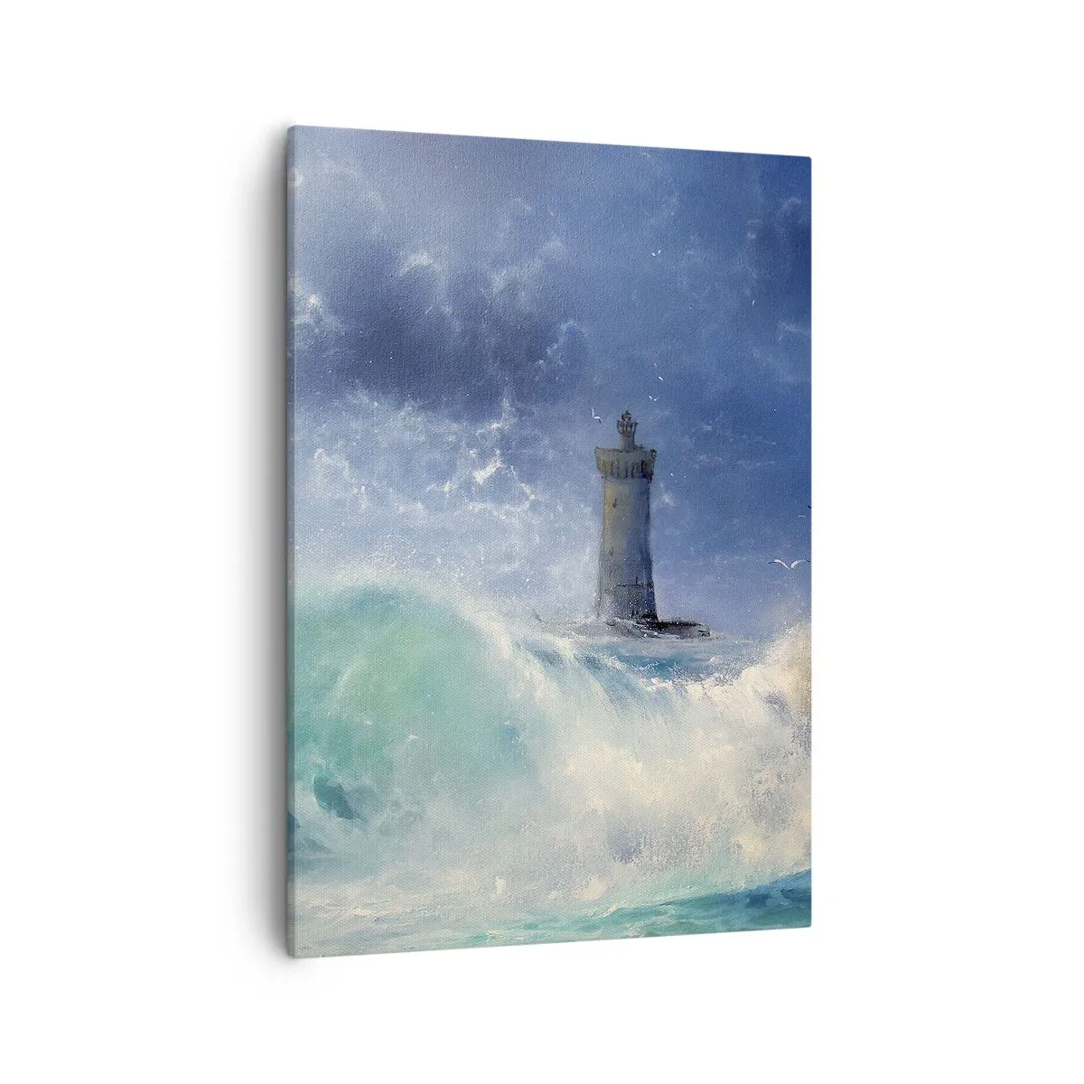 Impression sur toile - Image sur toile - Un phare entouré de vagues agitées et de nuages - 50x70cm - En garde contre les éléments - Décoration murale moderne pour le salon et la chambre ARTTOR