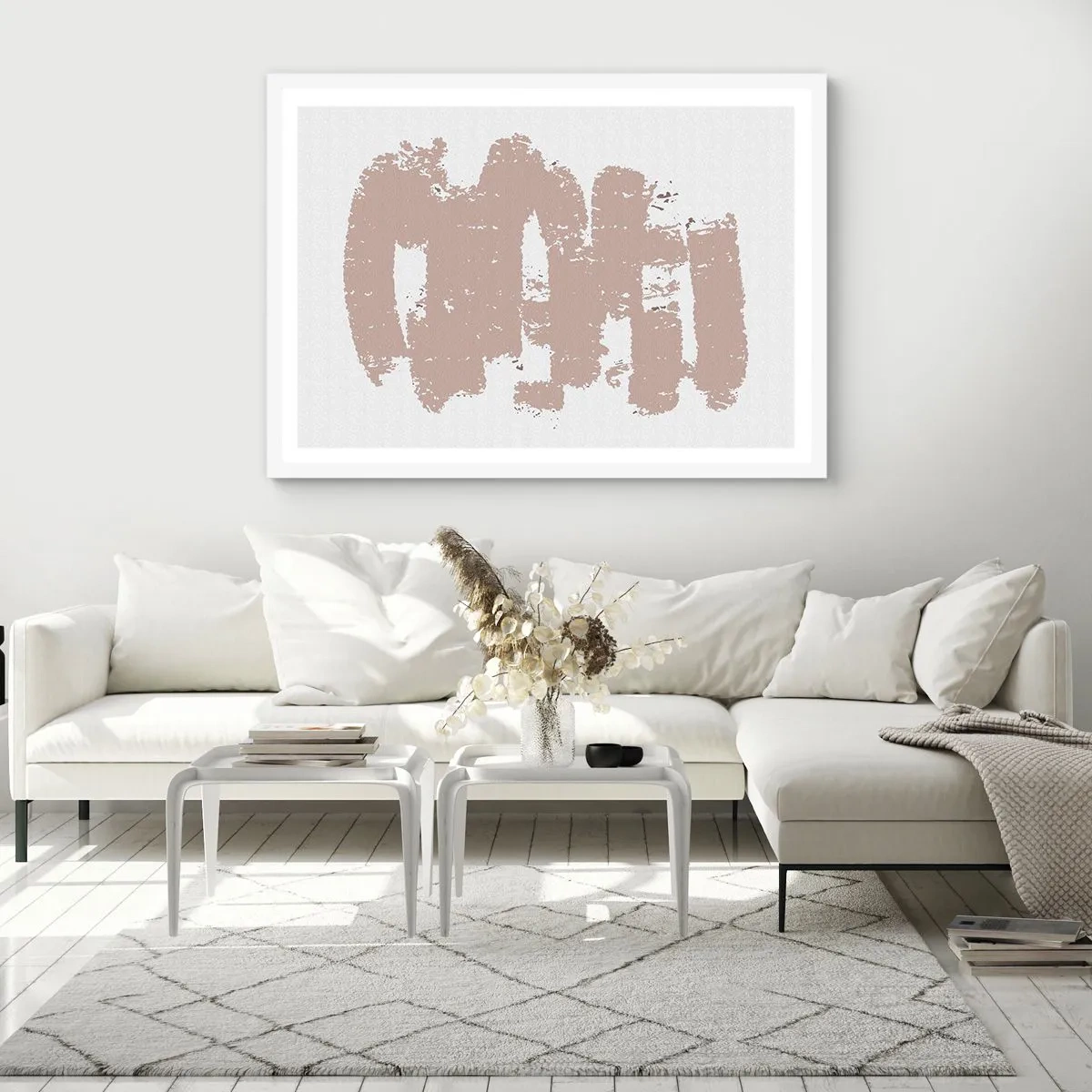 Affiche dans un cadre blanc - Poster - Abstraction en rose tendre - 70x50 cm