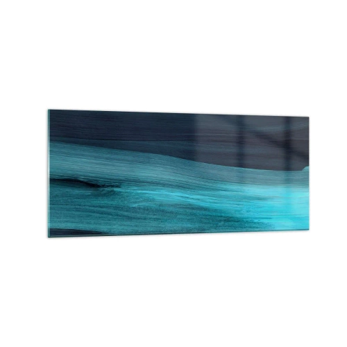Impression sur verre - Image sur verre - De subtiles vagues abstraites dans des tons bleus foncés - 120x50cm - Suivez le courant - Décoration murale moderne pour le salon et la chambre ARTTOR