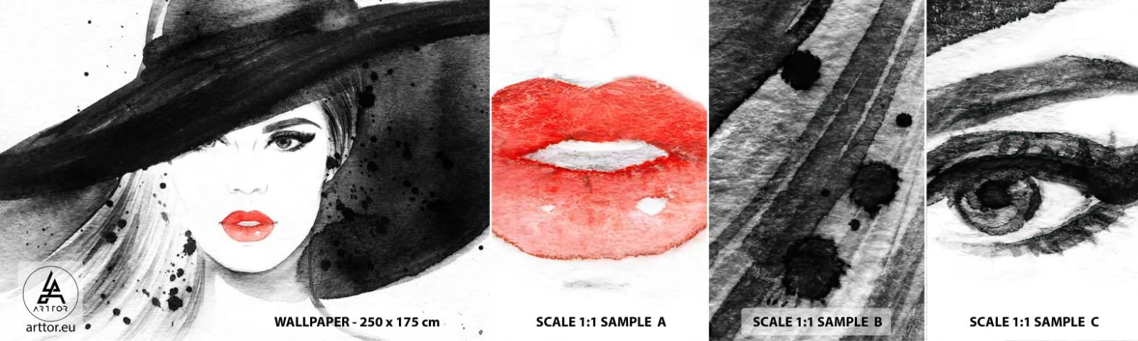 Échantillon De Papier Peint Standard Eco - Dame en noir - Femme, Visage de femme, Portrait d'une femme - 100x30 cm