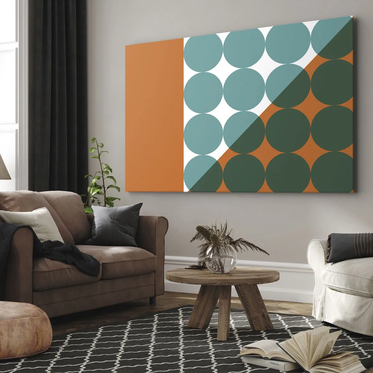 Impression sur toile - Image sur toile - Motifs géométriques aux couleurs contrastées - 70x50cm - En haut et en diagonale - Décoration murale moderne pour le salon et la chambre ARTTOR