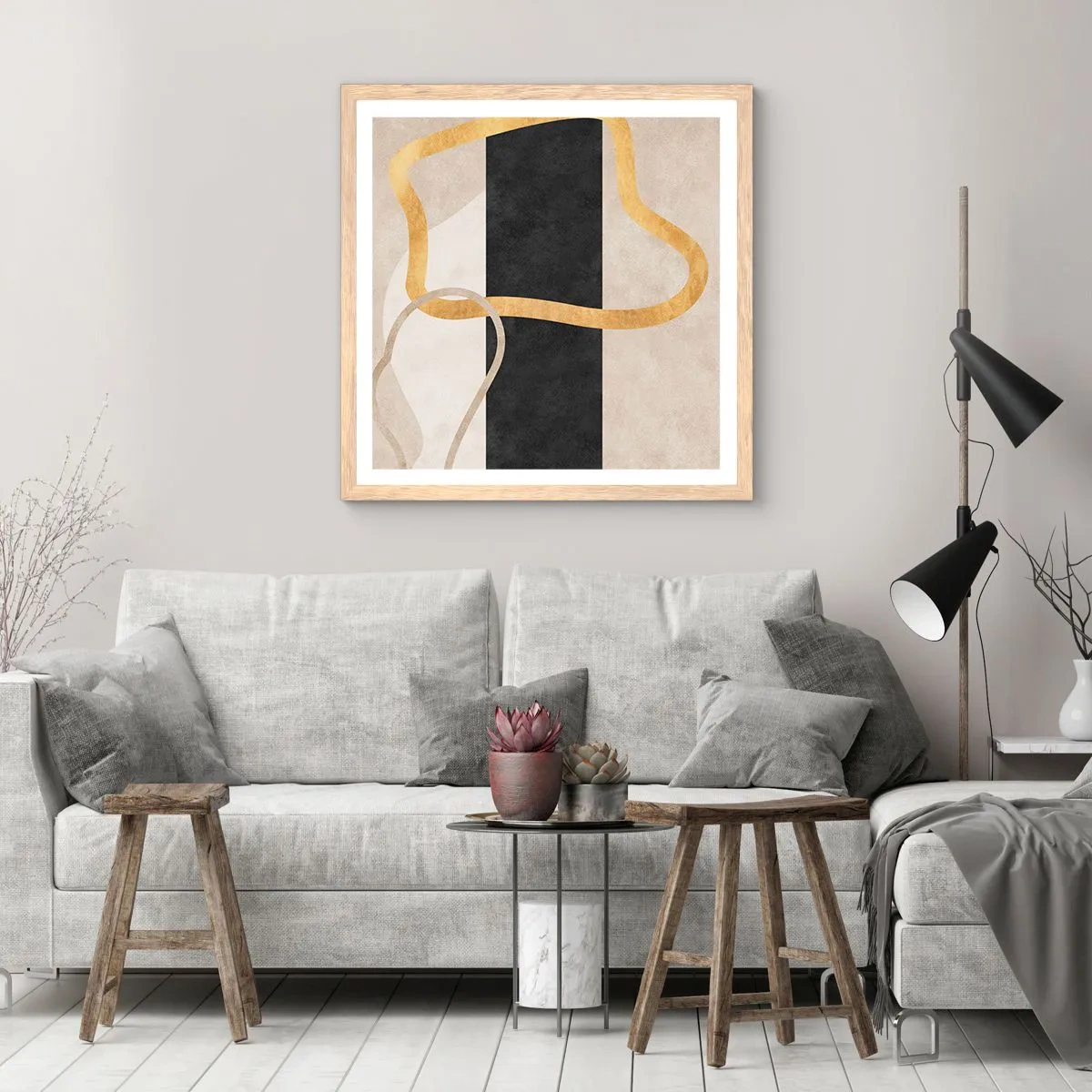 Affiche dans un chêne clair - Poster - Formes emmellées - 50x50 cm