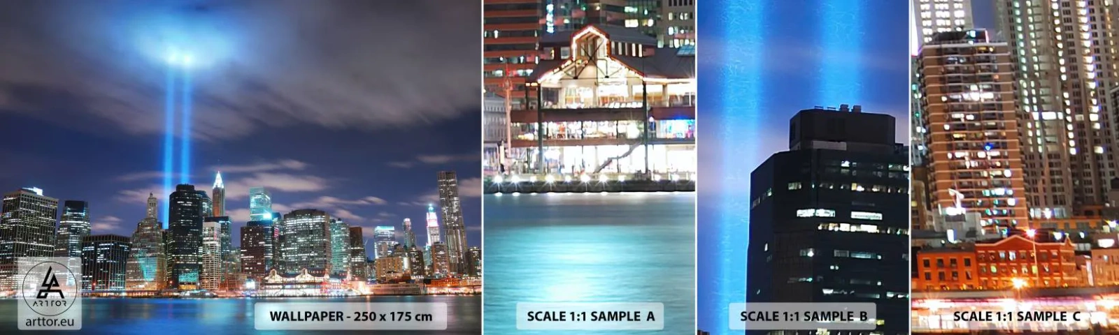 Échantillon De Papier Peint Standard Eco - Atteindre le ciel avec la lumière - Ville, New York, Architecture - 100x30 cm