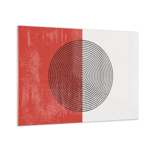 Impression sur verre - Image sur verre - Motif géométrique avec un cercle sur fond rouge et blanc - 100x70cm - Dans le mille - Décoration murale moderne pour le salon et la chambre ARTTOR