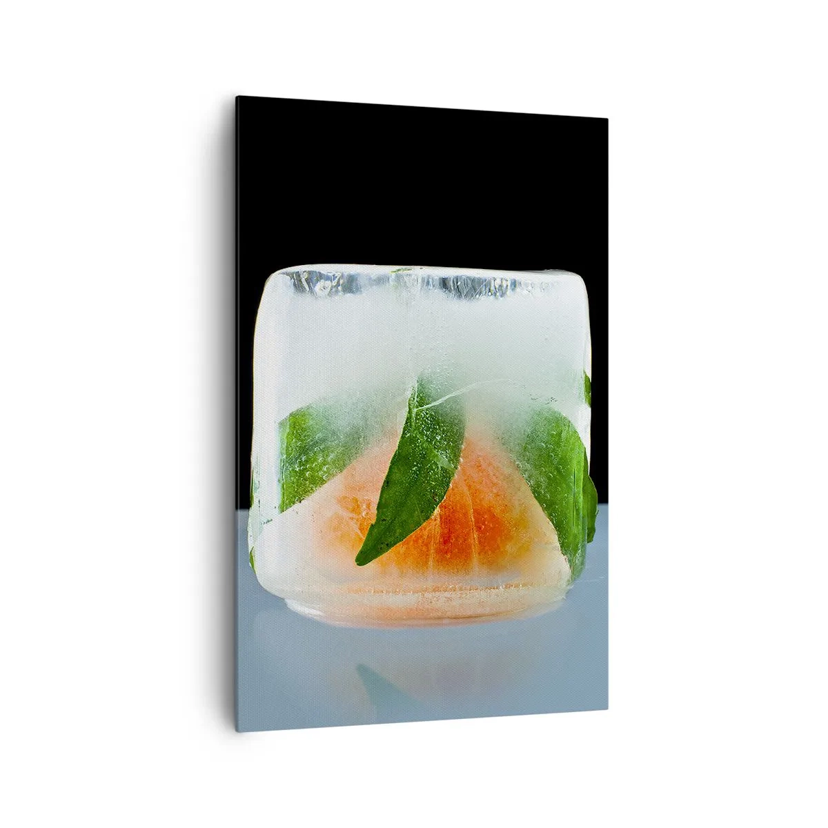 Impression sur toile - Image sur toile - Glaçon à l'orange et aux feuilles - 80x120cm - Fraîcheur et rafraîchissement - Décoration murale moderne pour le salon et la chambre ARTTOR