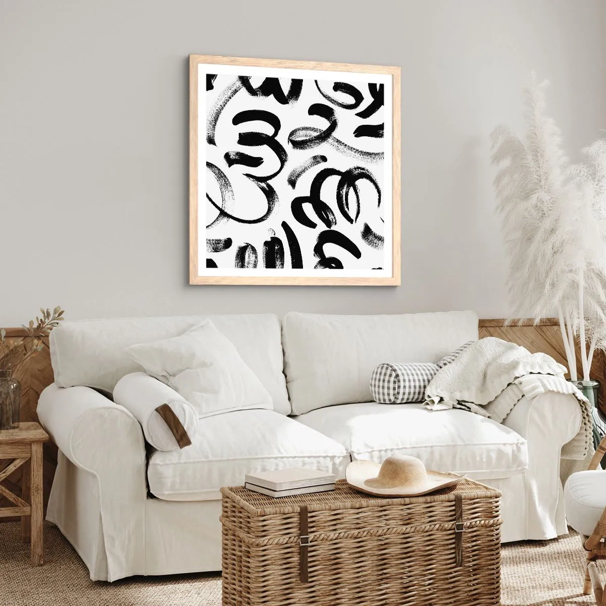 Affiche dans un chêne clair - Poster - Noir sur blanc - 30x30 cm