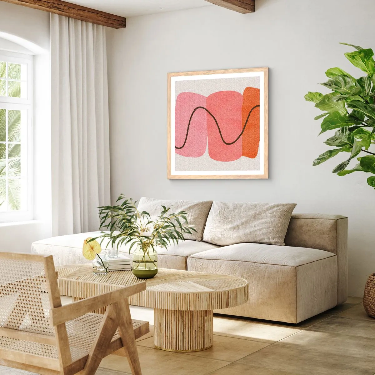 Affiche dans un chêne clair - Poster - mouvement doux des formes - 50x50 cm