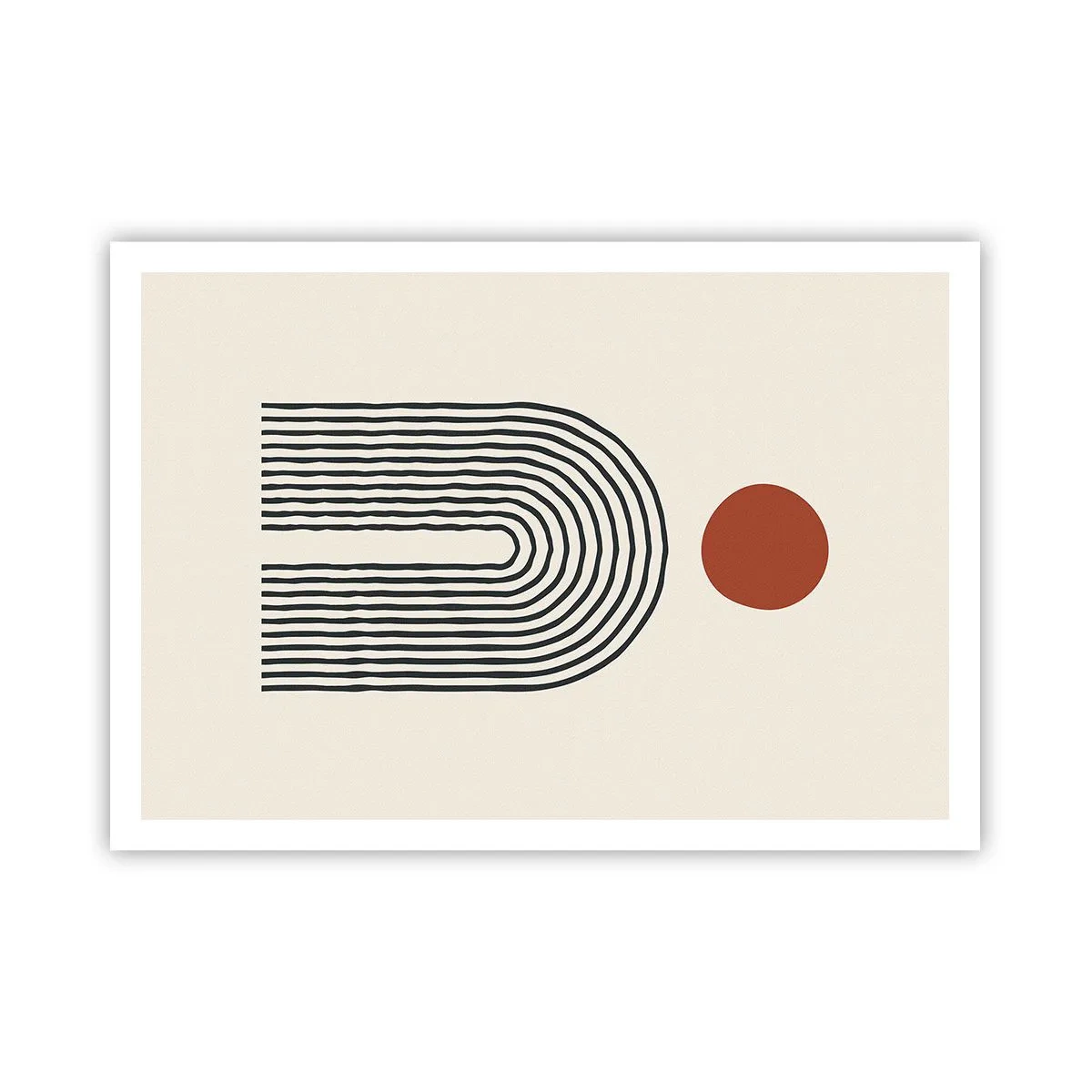 Affiche - Poster - Motif abstrait moderne avec des lignes et un cercle rouge - 100x70cm - Le magnétisme des formes et des couleurs - Décoration murale moderne pour le salon et la chambre ARTTOR