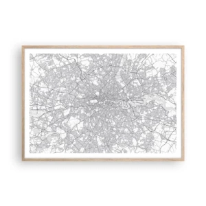 Affiche dans un chêne clair - Poster - Carte du labyrinthe londonien - 100x70 cm