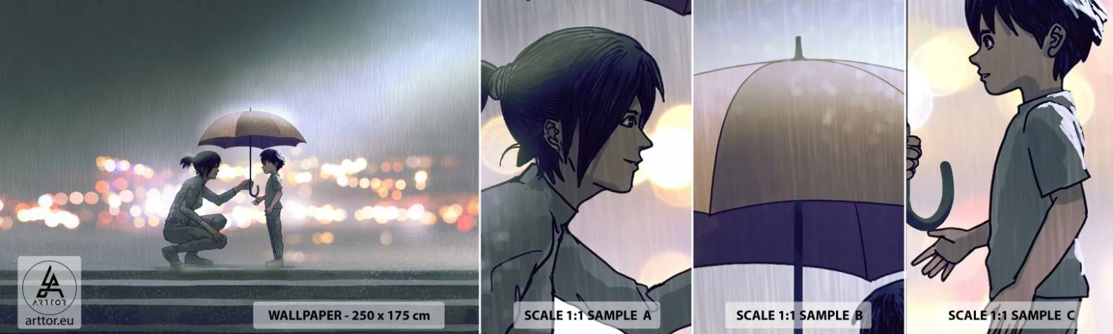 Échantillon de Papier Peint Autocollant Deluxe Sticker - Et maintenant, tout va bien - Pour les enfants, Famille, Parapluie - 100x30 cm