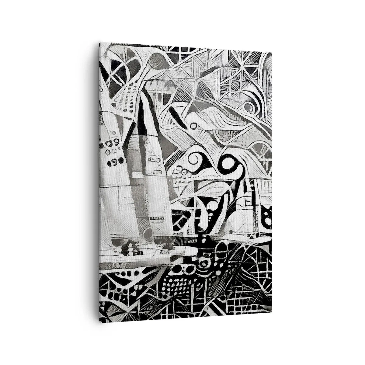 Impression sur toile - Image sur toile - Voiliers abstraits dans une composition monochrome - 70x100cm - Entre les vagues - Décoration murale moderne pour le salon et la chambre ARTTOR