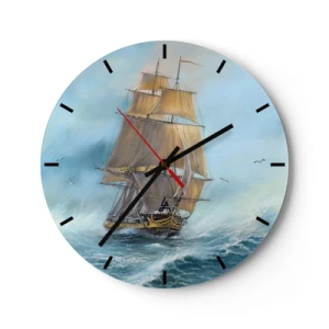 Horloge murale - Pendule murale - Un voilier dans une mer agitée dans un décor dynamique - 30x30cm - Se précipitant sur les vagues - Décoration murale moderne pour le salon, la cuisine et la chambre ARTTOR