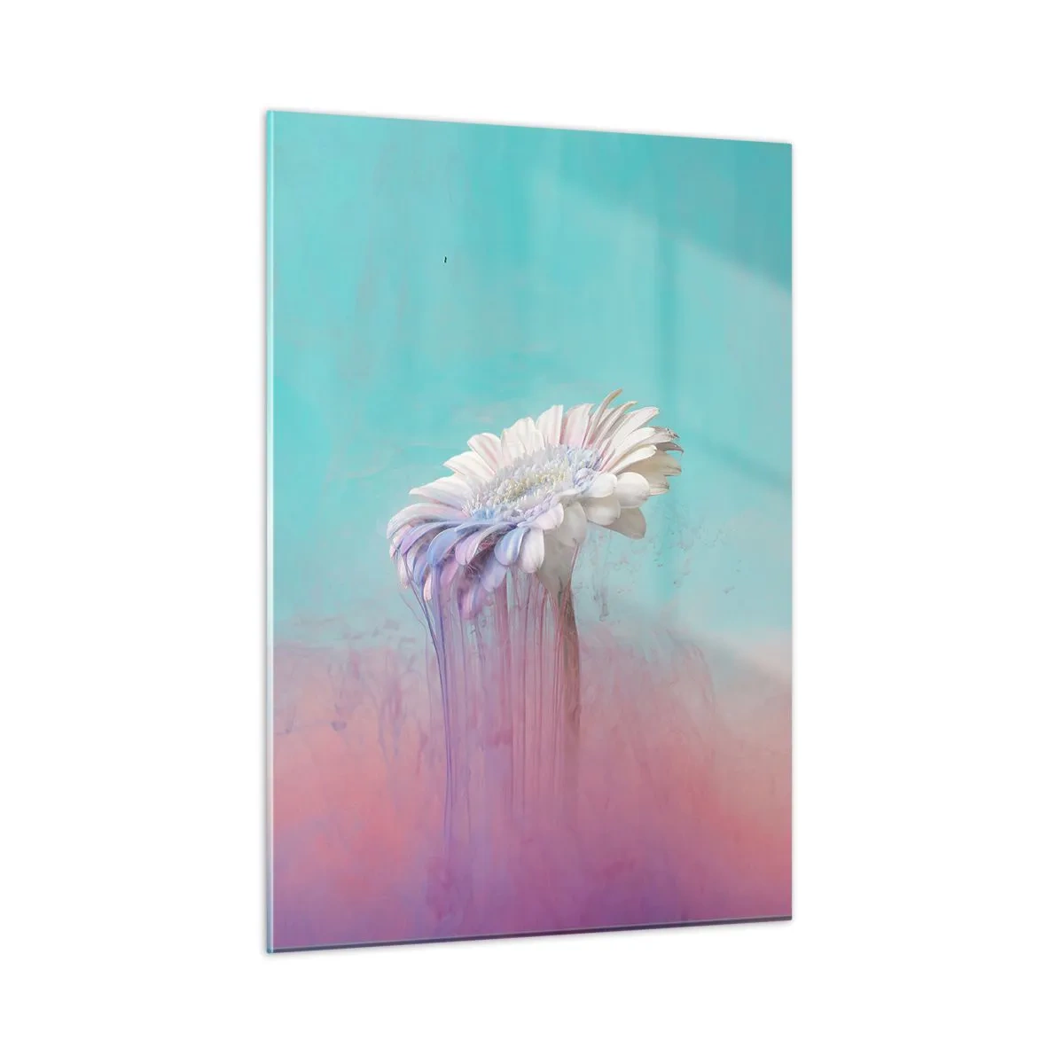 Impression sur verre - Image sur verre - Une fleur délicate plongée dans des tons pastel de bleu et de rose - 50x70cm - Le monde souterrain des fleurs - Décoration murale moderne pour le salon et la chambre ARTTOR