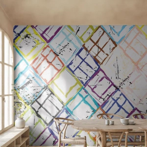 Papier Peint Photo Standard Eco - Abstraction géométrique colorée dans un style esquissé - 100x70cm - Cellules à louer - Décoration murale moderne pour le salon et la chambre ARTTOR