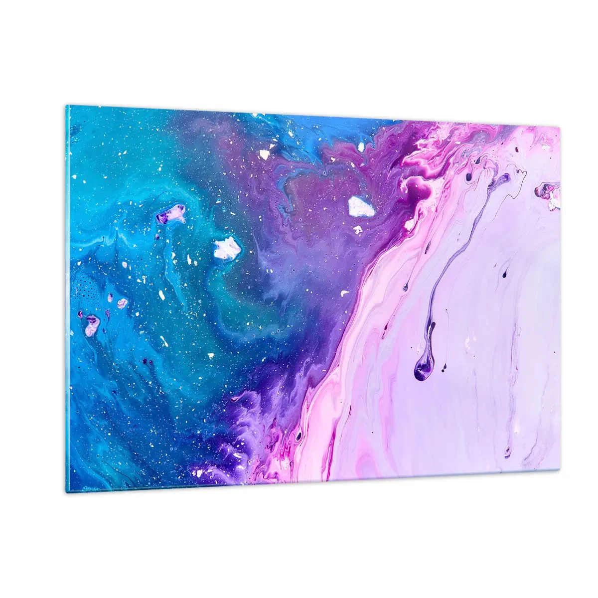 Impression sur verre - Image sur verre - Une composition abstraite avec un mélange de couleurs violettes, bleues et roses. - 120x80cm - Yin et yang - Décoration murale moderne pour le salon et la chambre ARTTOR